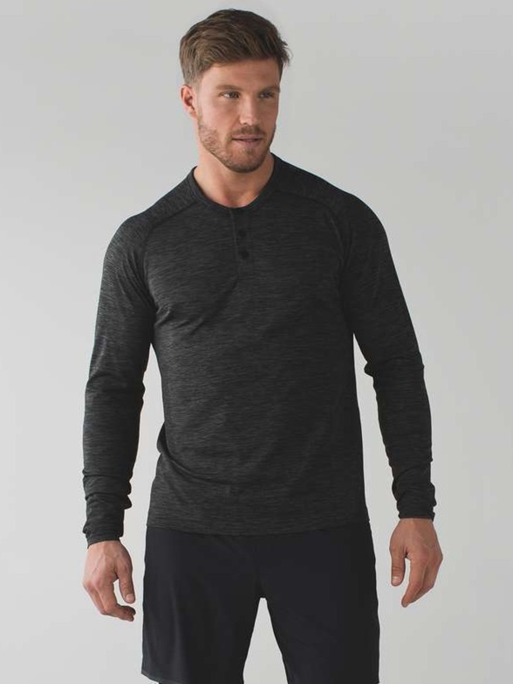lululemon athletica Men's Long Sleeve Heathered Black Henley